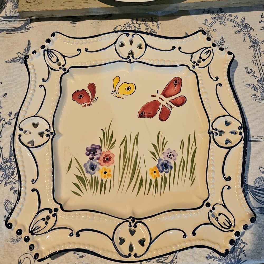 Hand-Painted Ceramic Decorative Plate with Butterflies